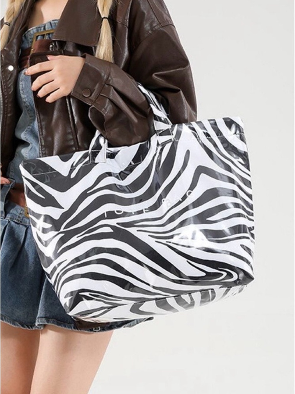 ZENANA PCV TOTE BAG ZEBRA PRINT